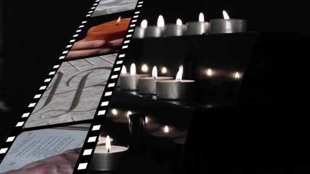 Digital Generierter Filmstreifen Mit Verschiedenen Videos Und Bildern Über Religion — Stockvideo