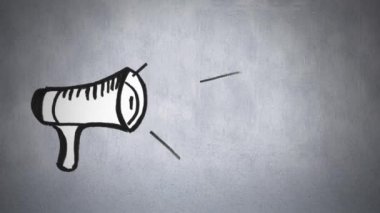 Gri arka plana karşı tek renkli bir megafon çiziminin dijital animasyonu