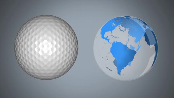 Цифровые Мяч Гольфа Глобус Бок Бок Время Вращения — стоковое видео