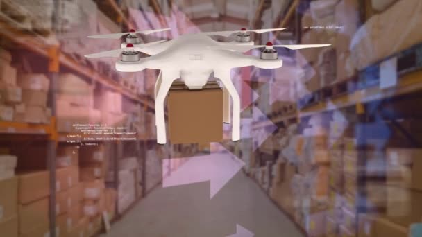 Cyfrowo Wygenerowany Dron Latający Magazynie — Wideo stockowe