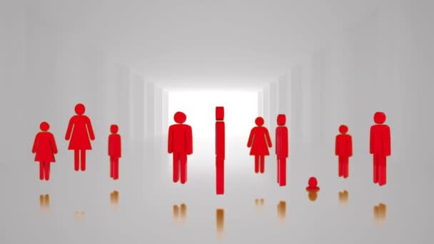 デジタルで生成された赤い男性と女性のアイコンが白い背景に飛び出す — ストック動画