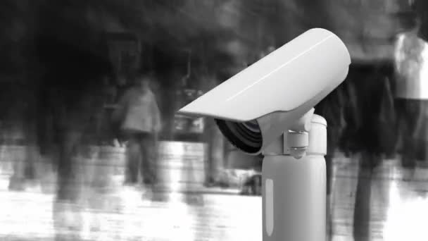 Digital Composite Time Lapse People Walking Surveillance Camera Moves Right — Stock Video