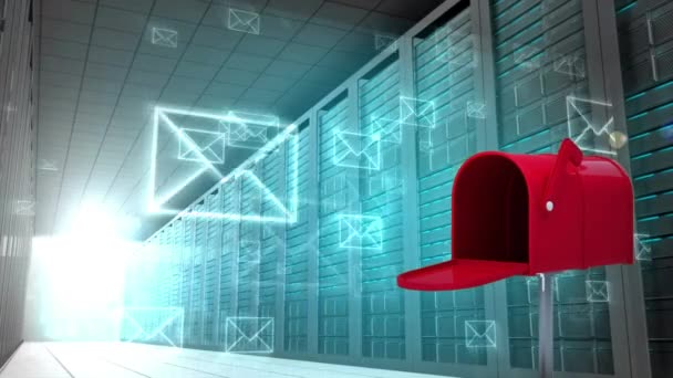 Digitálisan Létrehozott Piros Postafiókot Küldő Levelek Háttér Üzenetek Digitális Szimbólumát — Stock videók