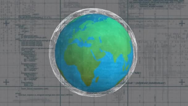 数字生成的旋转地球 具有清晰的轮廓 信息背景和方形模式 — 图库视频影像