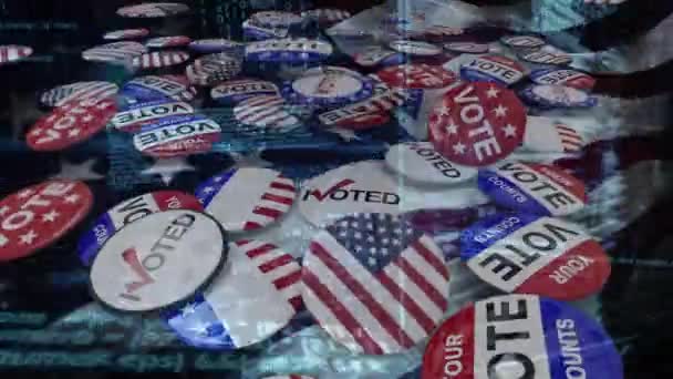 Digital Composite American Flag Waiving While Button Pins Fall — Stock Video