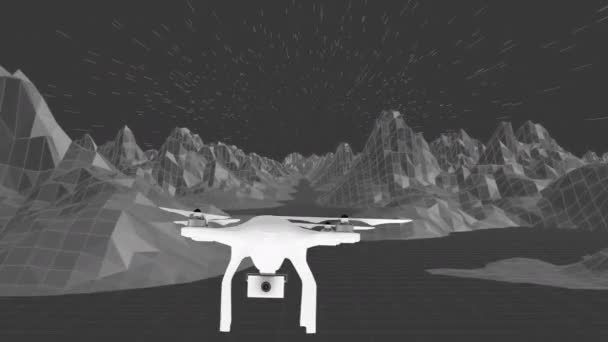 Compuesto Digital Montaña Mientras Dron Entra Sale Monocromo — Vídeos de Stock