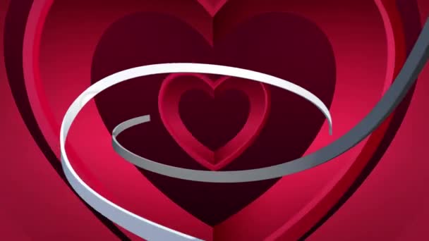 Ψηφιακά Δημιουργημένα Άσπρα Νήματα Που Κινούνται Μια Κόκκινη Σήραγγα Καρδιάς — Αρχείο Βίντεο