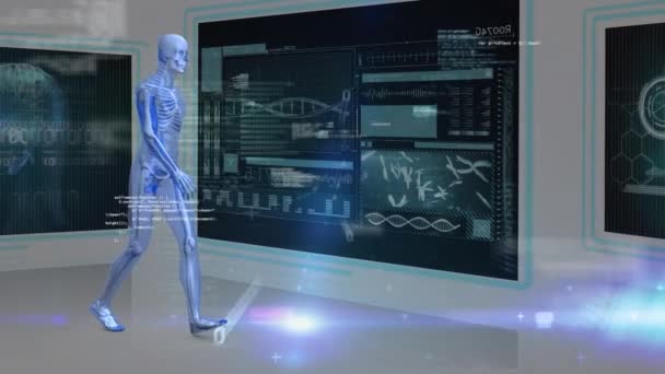 Anatomia Umana Generata Digitalmente Giro Sfondo Con Schermi Digitali Con — Video Stock