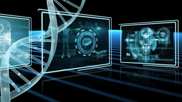 Cyfrowo Generowany Dna Podwójną Spirali Obrotową Tło Pokazuje Kwadraty Różnej — Wideo stockowe