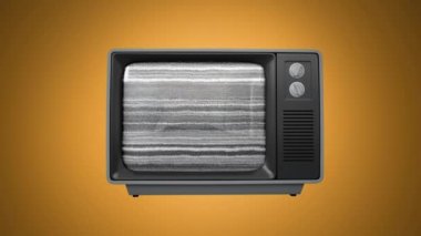 Retro altın desen bir video gösteren eski bir televizyon ön görünümü
