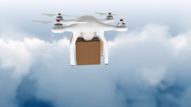 Gökyüzünde uçan kutu ile dijital olarak oluşturulan drone