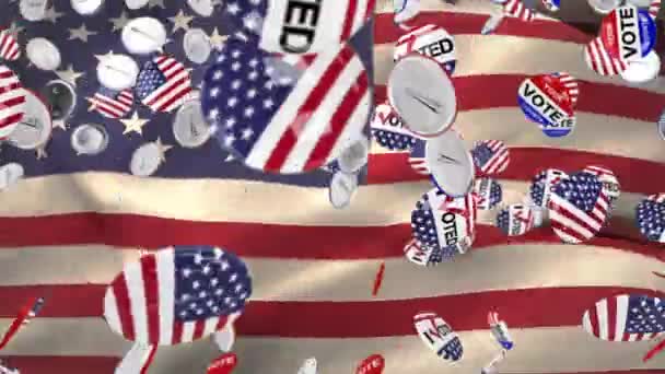 Compuesto Digital Bandera Americana Renunciando Mientras Los Botones Caen — Vídeo de stock