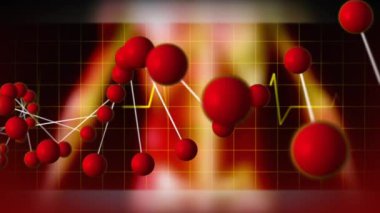 Arka plan kalp hızını gösterirken kırmızı dönen dijital olarak oluşturulan Dna çift sarlak