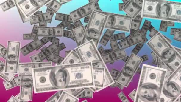 Billetes Dólar Generados Digitalmente Cayendo Fondo Rosa Azul — Vídeos de Stock