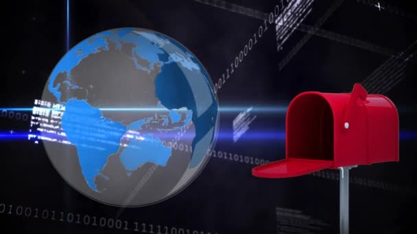 Boîte aux lettres rouge générée numériquement envoyant des lettres à côté d'un globe tournant .