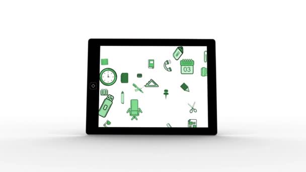 Animação Digital Tablet Zoom Para Fora Com Ícones Diferentes Aplicações — Vídeo de Stock