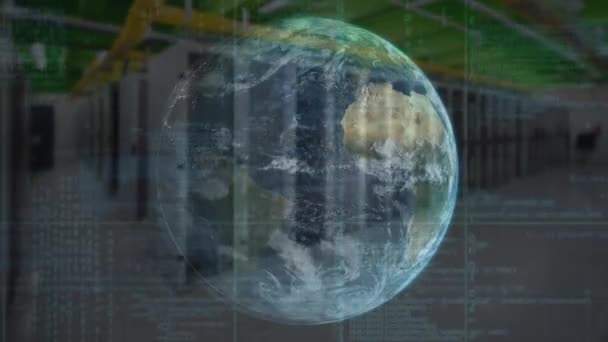 Digitalt Genererade Earth Roterande Medan Vit Cirkel Blinkar Bakgrund Korridor — Stockvideo
