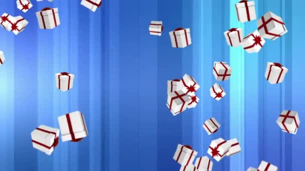 Digitally Generated Gift Boxes Falling Blue Background — Stock Video