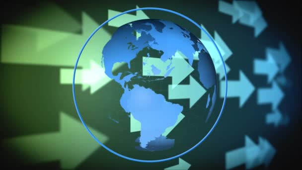 globe généré numériquement tournant tandis que les flèches pointant vers la droite se déplace de gauche à droite 