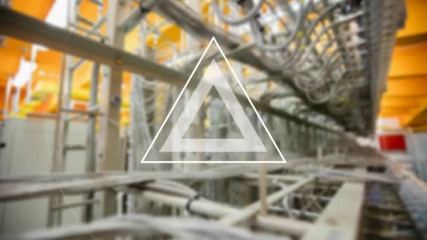 Digitálisan Generált Digitális Háromszög Kör Villog Háttér Mutatja Vezetékek Kábelek — Stock videók