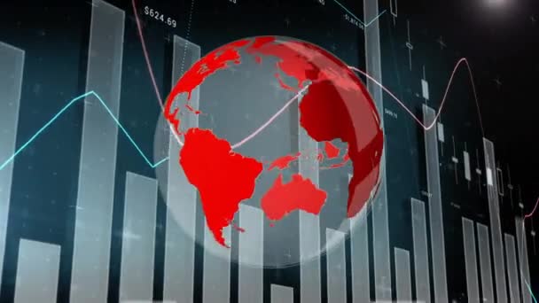 Animation Générée Numériquement Globe Rouge Tournant Les Flèches Pointent Vers — Video