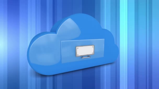 数字生成的云图标动画打开了一个长的文件柜 用于存储和背景的蓝线和白线 — 图库视频影像