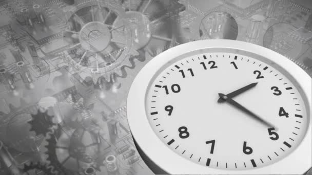 Reloj Generado Digitalmente Engranajes Movimiento Fondo Botones — Vídeos de Stock