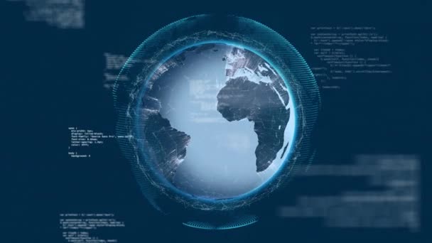 globe généré numériquement tourne tandis que l'écran est plein de données et de statistiques aléatoires 