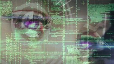 Dijital bilgi ve kare desenleri arka plan ile konsantre kadın gözleri bir çift dijital kompozit.