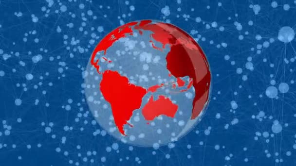Globe Rouge Généré Numériquement Tournant Tandis Que Les Lignes Asymétriques — Video