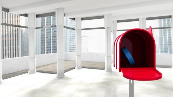 Digital Erzeugte Rote Briefkastenöffnung Mit Einem Zeichen Einem Weißen Raum — Stockvideo