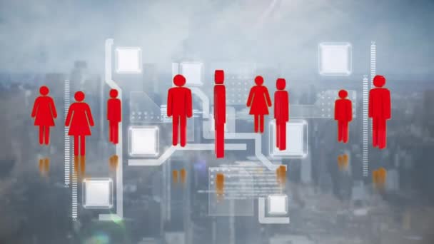 Цифрові Згенеровані Червоні Чоловічі Жіночі Піктограми Являються Один Одним Фонові — стокове відео