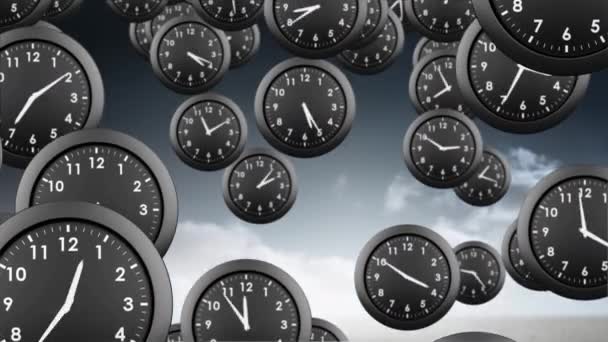 Horloges Analogiques Noires Générées Numériquement Tombant — Video