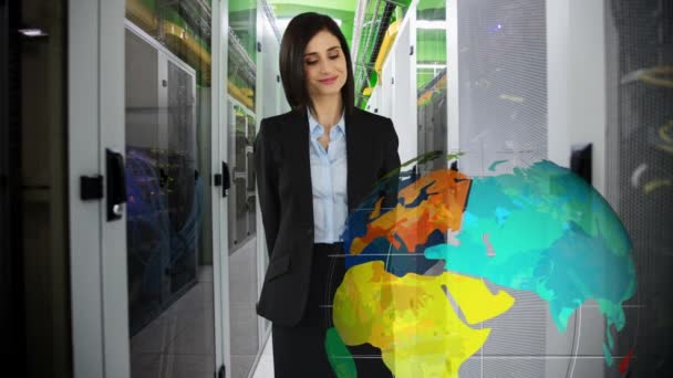 Digital Composite Caucasian Female Executive Business Attire Office Pointing Digitally — Stock Video