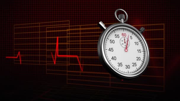 Cronómetro Generado Digitalmente Mientras Que Frecuencia Cardíaca Mueve Fondo — Vídeo de stock