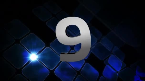 Compte à rebours généré numériquement de 10 à 1 en chiffres argentés avec motif carré bleu en arrière-plan 