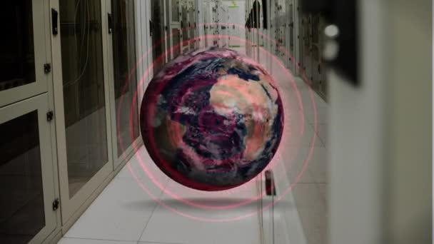 赤い円で地球を回転させる — ストック動画