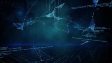 Arka planda çalışan arayüz kodları ve takımyıldızları ile dijital olarak oluşturulan küre