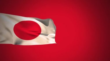 Kırmızı arka plan ile rüzgarda sallanan bir Japon bayrağı dijital animasyon