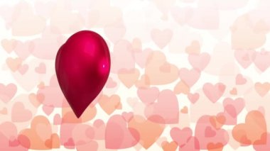 Arka planda kalp görüntüleri ile dönen kırmızı kalp şeklinde balon dijital animasyon