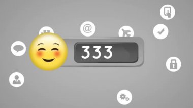 Arkada rastgele simgeler bulunan gri bir kutuda sayıları sayan gülümseyen bir emoji'nin dijital animasyonu. Bir bulut la birleşirler ve onları dağılmaya bırakırlar.
