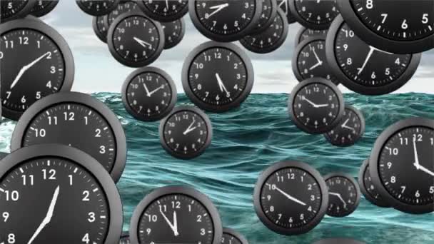 Animation numérique des horloges tombant continuellement à l'eau 