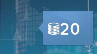 Seviye çubukları ve oklarla dolu arka plandaki sayılarda artan bir sikke simgesinin animasyonu