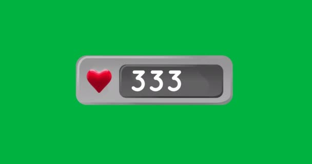 Анимирование Серой Коробки Увеличивающимися Цифрами Значком Красного Сердца Зеленом Фоне — стоковое видео