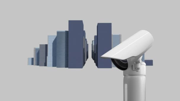 Digitale Animatie Van Cctv Camera Met Een Achtergrond Van Stad — Stockvideo