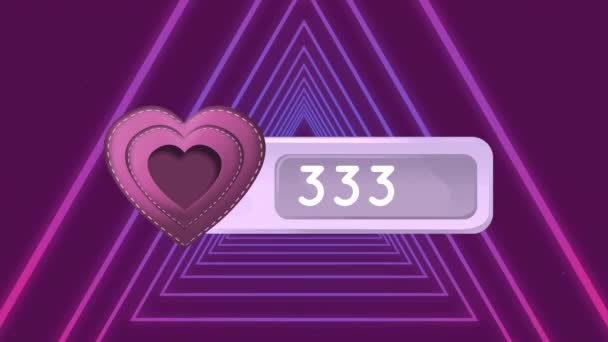 Animation Heart Icon Count Box Increasing Number Count Background Pattern — Stock Video