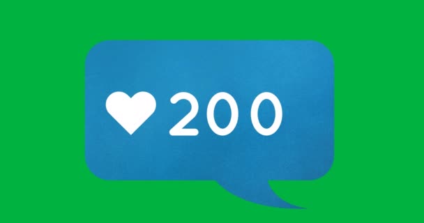 緑色の背景4Kにハートアイコンを持つ青いチャットボックス内の数え方のアニメーション — ストック動画