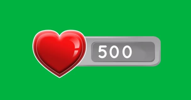 Цифрова Анімація Зростаючих Чисел Червоного Серця Всередині Сірої Коробки Зеленому — стокове відео