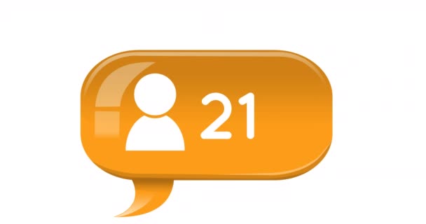 Animación Digital Icono Seguidor Una Burbuja Chat Naranja Aumentando Número — Vídeos de Stock