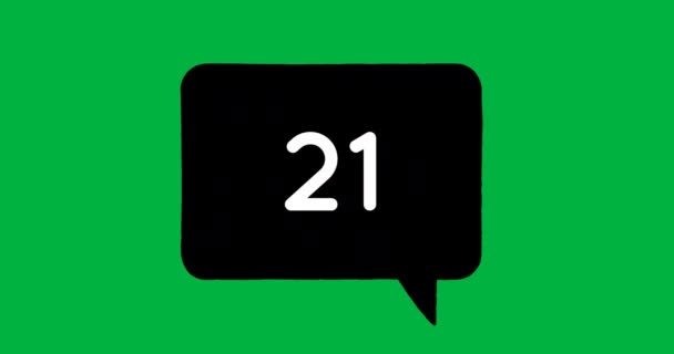 Animation Black Message Bubble Numbers Count Increasing Background Green — Stock Video